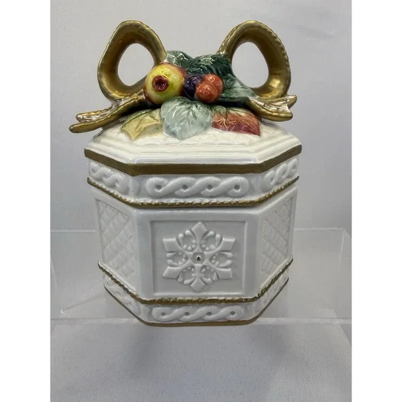 Fitz and Floyd Holiday Classics Hand Crafted Candy Jar With‎ Lid Beautiful 5" - Picture 4 of 8